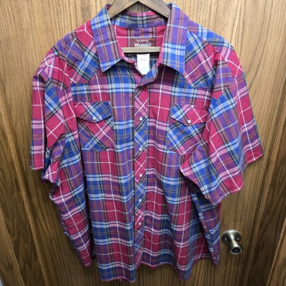 Vintage 1990s Wrangler Red Check Plaid Flannel Western Pearl Snap Shirt Size 3XL
